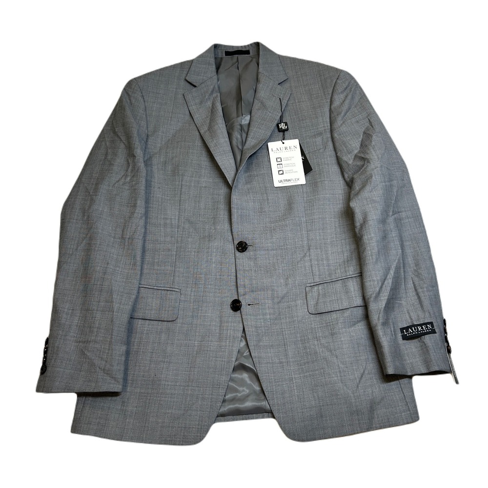 Lauren Ralph Lauren Wool Suit Jacket Mens 38R 38 Light Gray Stretch NEW